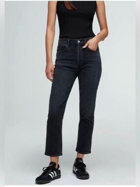 AGOLDE Riley High Rise Straight Leg Crop Jeans Panoramic Black Wash Size 29